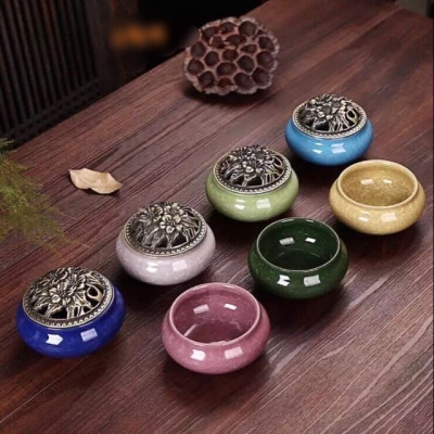 Lư xông trầm gốm sứ nắp đồng sang trọng _  Lư xông nụ trầm  phù hợp mọi không gian