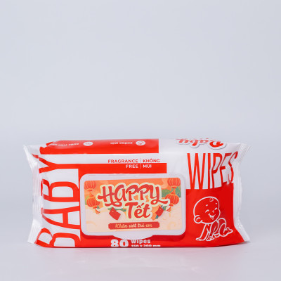 Thùng 10 gói khăn ướt trẻ em Happy Kids gói 80 tờ không mùi siêu tiết kiệm cho bé