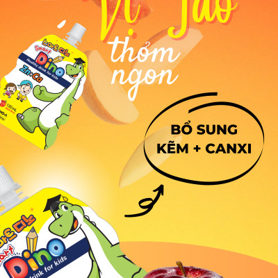 Combo 3 Túi Nước Dino LongDino/StrongDino Dành Cho Trẻ Em (3 Vị Sữa x Dâu x Táo)