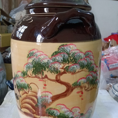 Hũ đựng rượu gạo gốm sứ Bát Tràng vẽ phong cảnh loại 20L