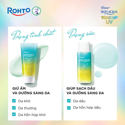Kem chống nắng nâng tông Skin Aqua Tone up Mint Green cho da trắng có khuyết điểm đỏ, dạng sữa Sunplay Skin Aqua Tone Up UV Milk Mint Green SPF 50+ PA++++ 50g