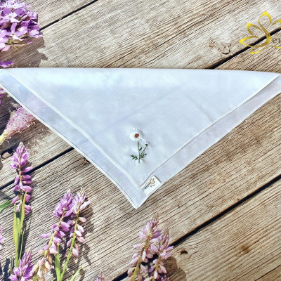 Khăn Tay Thêu Cúc Họa Mi SenSilk 35 x 35 cm - Embroidered Handkerchief Silk, Lụa Tơ Tằm Bảo Lộc Cao Cấp made in Vietnam