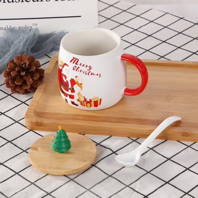 Ly sứ noel kèm muỗng sứ nắp gỗ quà tặng ý nghĩa cho giáng sinh