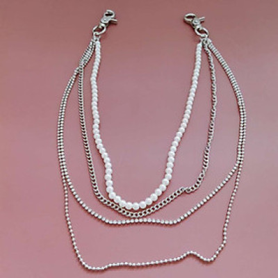 Dây đeo thắt lưng body chain belt xích phối đá và ngọc trai nhiều tầng lớp nổi bần bật