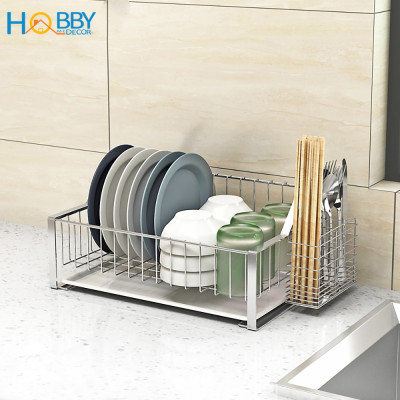 Kệ chén đa năng 1 tầng kèm ống đũa Inox 304 Hobby Home Decor KC2