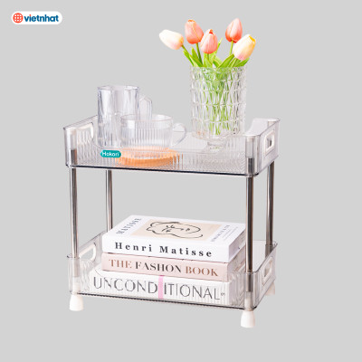 Kệ chữ nhật trong HOKORI khung inox 2 / 3 tầng nhựa VIỆT NHẬT cao cấp đựng đồ đa năng - Văn phòng, vệ sinh, phòng khách - Hàng Việt Nam