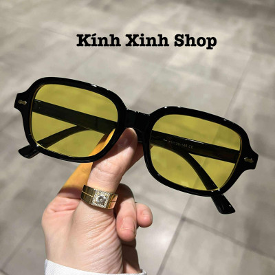 Kính mắt thời trang mắt vàng dáng chữ nhật unisex cho nam nữ + Tặng phụ kiện hộp đựng, khăn lau