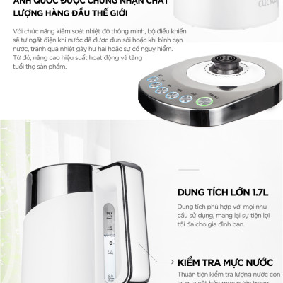Bình đun siêu tốc đa năng Cuckoo CK-A170T dung tích lớn 1.7L - 1850W - Điều chỉnh nhiệt độ nước - Hàng chính hãng