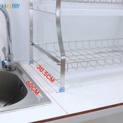 Kệ chén Inox 3 tầng Hobby home decor KC3T cao cấp kèm khay nhựa hứng nước - lắp ráp tiện dụng - không rỉ sét