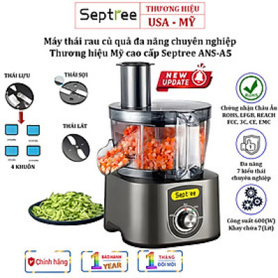 Máy Thái Rau Củ Quả Septree ANS-A5 Thương Hiệu Mỹ Công Suất Lớn 600W, Khay Chứa 7L, Năng Suất Cắt 300kg/giờ, Lát Cắt Mịn, Nhập Khẩu - BẢO HÀNH 1 NĂM, HÀNG NHẬP KHẨU