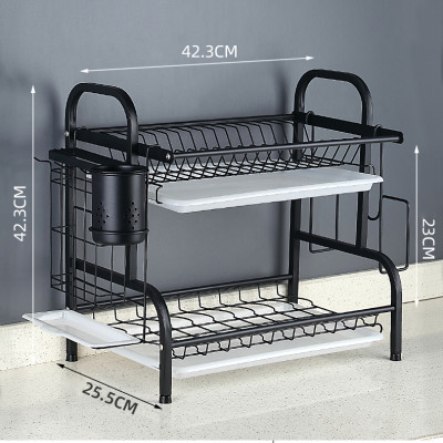 Kệ chén bát đĩa 2 - 3 tầng INOX 304 cao cấp sơn đen tĩnh điện kèm khay ráo nước, giá kệ úp bát khô ráo trên bàn bếp gọn gàng, sạch sẽ, kệ đa năng tiết kiệm không gian - Hàng cao cấp