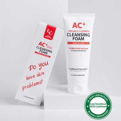 Sữa rửa mặt cho da dầu mụn W.Skin Laboratory AC+ TROUBLE CLEARING CLEANSING FOAM (150ml) xuất xứ Hàn Quốc {Có tem phụ nhập khẩu chính ngạch}