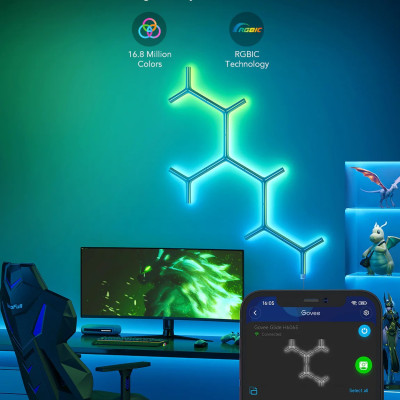 Đèn LED thanh lắp ghép gắn tường Govee Glide RGBIC Y Lights H6065 | Thiết kế kim loại sang trọng, Hiệu ứng ánh sáng động