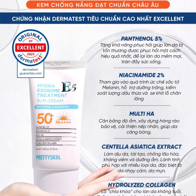 Kem Chống Nắng Cho Da Treatment Cấp Ẩm, Dưỡng Trắng PrettySkin Hydra B5 Exosome Treatment Sun Cream Hàn Quốc 50ml