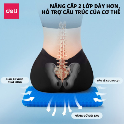 Đệm Gel Lót Ghế Tổ Ong Ô Tô Ghế Văn Phòng DELI Silicon Thoáng Mát Êm Ái Ngồi Lâu Không Mỏi Cho Văn Phòng