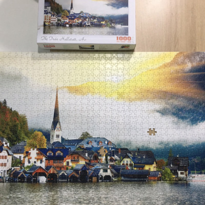 Bộ tranh xếp hình jigsaw puzzle cao cấp 1000 mảnh ghép – Thị Trấn Hallstatt, Áo
