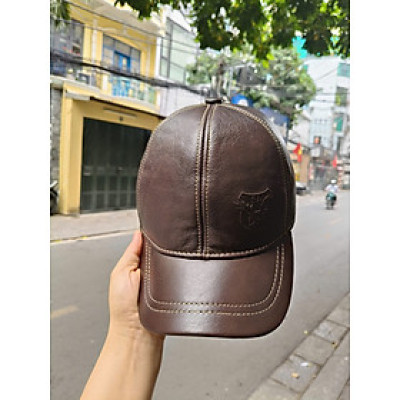 Mũ lưỡi trai nam da bò dập nổi BHY2023 Nón nam da thật có che tai. Phom cứng vừa vòng đầu 56-60cm