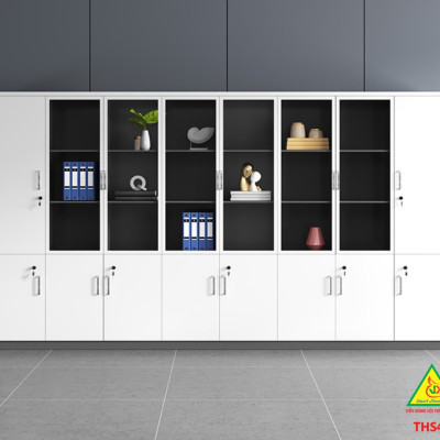Tủ hồ sơ, tủ tài liệu, tủ văn phòng gỗ MDF cánh kính THS403 - Nội thất lắp ráp Viễn Đông adv