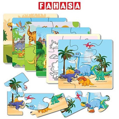 Bộ 6 Tranh Xếp Hình 6 Cấp Độ 17 x 17 cm - Thế Giới Khủng Long - Minh Châu C6-001