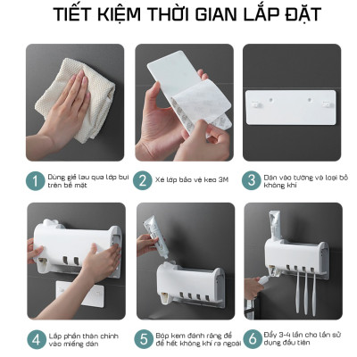 Kệ Đựng Bàn Chải Thông Minh Tự Động Lấy Kem Đánh Răng Kèm 2 Cốc Nam Châm Cao Cấp - Hàng Nhập Khẩu