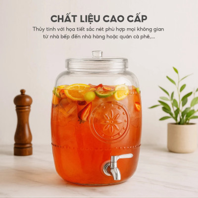 Bình ngâm thuỷ tinh có vòi rót Inox Aus Glas LBL1223 dung tích 8.5L chuẩn Đức