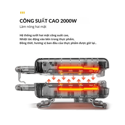 Máy kẹp nướng đa năng công suất cao 2000W SOKANY SK-230 nướng bánh mì, thịt, hotdog nhanh chín - HÀNG CHÍNH HÃNG