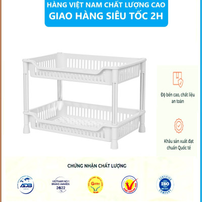 Kệ chữ nhật 2, 3 tầng nhựa VIỆT NHẬT - Đựng gia vị, chén đĩa bếp, đồ dùng phòng tắm size Trung- Hàng Việt Nhật (Giao màu ngẫu nhiên)