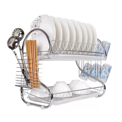 KỆ ÚP BÁT ĐĨA INOX 2 TẦNG CÓ KHAY HỨNG NƯỚC