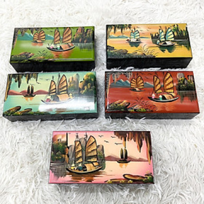 Hộp trang sức sơn mài vẽ màu lót nhung bên trong sang trọng size 10x20 cm