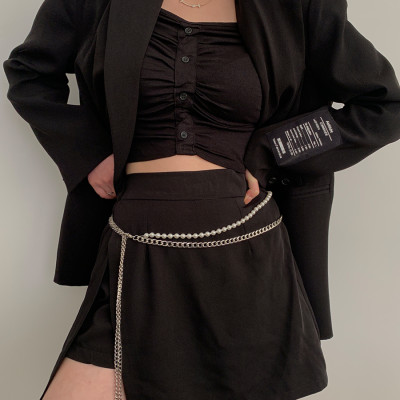 Thắt lưng xích ngọc trai belt váy thả sợi dây kép unisex cá tính nam nữ điểm nhấn cho set trang phục