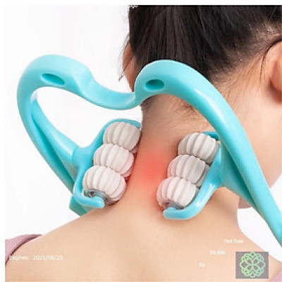 Combo 2 Cái Dụng Cụ Massage Cột Sống Cổ Vai Cầm Tay 6 Con Lăn, Mát Xa Cổ Vai Gáy Máy Massage