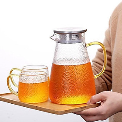 COMBO BỘ BÌNH CỐC THỦY TINH UỐNG NƯỚC CHỊU NHIỆT CAO CẤP LÊN ĐẾN 400 ĐỘ C ( CỐC 300ML, BÌNH BẦU )