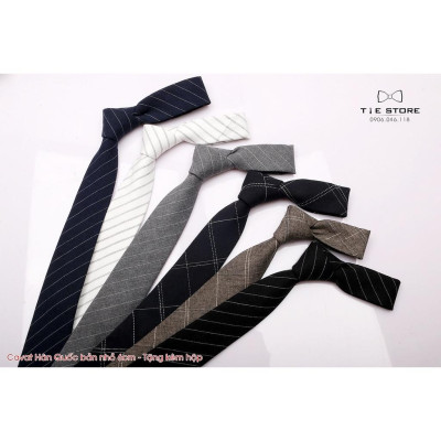 Cavat nam Hàn Quốc cao cấp bản nhỏ (6cm) - Tặng kèm hộp, Màu nâu nhạt kẻ