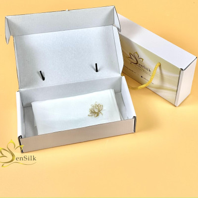 SEN Silk Handkerchief Embroidery - Khăn Tay Thêu Hoa Sen Gothic 35x35cm - Quà Tặng Handmade - Khăn Lụa Cao Cấp Việt Nam 