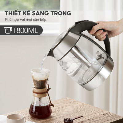 Ấm siêu tốc thuỷ tinh 1,8lit Lebenlang LBE2819 (hàng chính hãng)