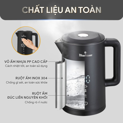 Ấm Đun Nước Siêu Tốc 2 Lớp BlueStone KTB-3466 (1.5 Lít - 1850-2200W ) - Nút cảm ứng - Đèn LED hiển thị nhiệt độ - Bảo hành 2 năm - Hàng chính hãng