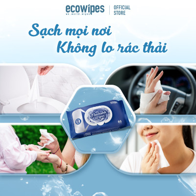 Khăn Ướt Flushable EcoWipes Gói 60 Tờ Khăn Lau Vệ Sinh Tự Phân Hủy Trong Nước