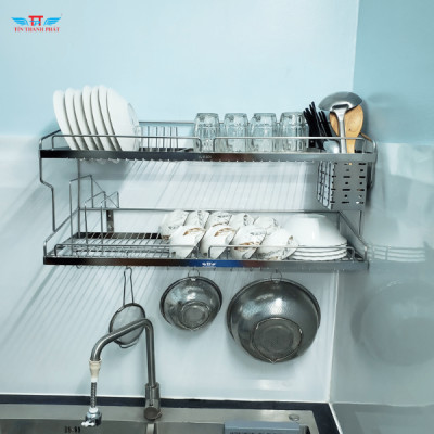 Kệ chén bát 2 tầng đa năng inox 304 Tín Thành Phát – Đựng chén đĩa ngăn nắp, tiết kiệm không gian