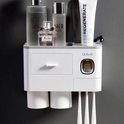 Hộp Đựng Bàn Chải Và Nhả Kem Đánh Răng Tự Động Tặng Kèm  Cốc Hút Từ -Kệ Để Đồ Nhà Tắm Dán Tường Tiện Lợi- Hàng Chính Hãng MINIIN