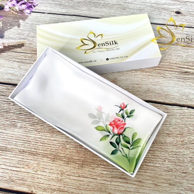 Khăn Lụa Quấn Túi Cao Cấp Vẽ Tay Hoa Hồng SenSilk, Khăn Lụa Tơ Tằm Quấn Cổ Thắt Nơ 55x55cm