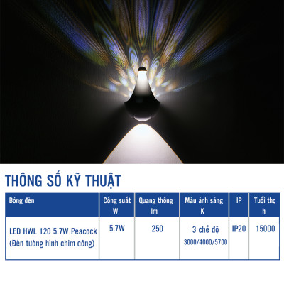 Đèn trang trí Opple LED gắn tường HWL 5.7W (ánh sáng: 3000K/4000K/5700K) hình chim công
