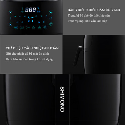 Nồi Chiên Không Dầu SHIMONO SM-AF558T 5,5L 2150W Cao Cấp Tiêu Chuẩn FDA Hoa Kỳ, LFGB Đức Tặng Kèm Trọn Bộ 9 Phụ Kiện Hàng Chính Hãng