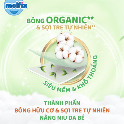 Tã/bỉm dán Molfix Thiên nhiên Super Jumbo XL (12kg - 17kg) - Gói 62+2 miếng