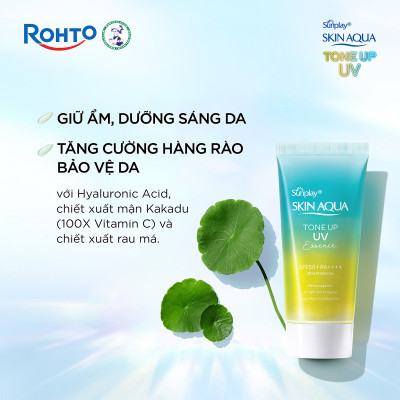 Kem chống nắng nâng tông Skin Aqua Tone up Mint Green cho da trắng có khuyết điểm đỏ, dạng tinh chất Sunplay Skin Aqua Tone Up UV Essence Mint Green SPF 50+ PA++++ 50g