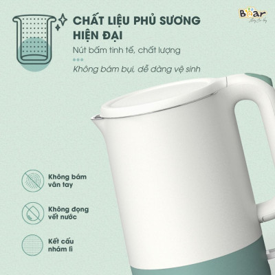 Ấm Siêu Tốc 1,7L Bear Công Suất Lớn, Bình Đun Nước Nóng Nhanh, Bền Bỉ ZDH-Q17B1 - Hàng Chính Hãng Bảo Hành 18 Tháng 