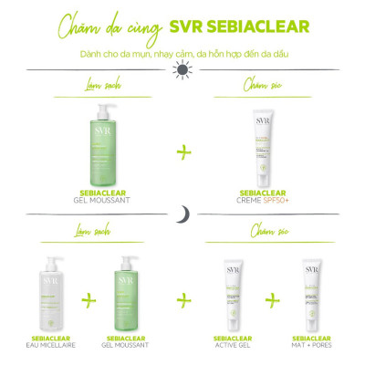 Sữa rửa mặt dạng gel không chứa xà phòng dành cho da nhờn mụn SVR Sebiaclear Gel Moussant 400ml (Túi)