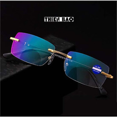 Kính lão thị, viễn thị Hai tròng nhìn XA - GẦN đọc chữ nhìn xa, tròng váng xanh, GỌNG KHOAN nam nữ không viền KT1K