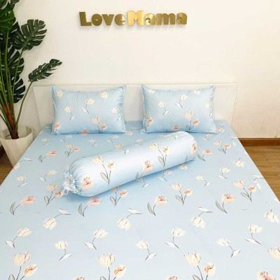 Ga chống thấm Cotton LoveMama họa tiết Hoa Tulip mềm mại thoáng mát loại 1