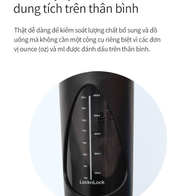 Bình lắc Lock&Lock 800ml Balance Shake It Bottle màu đen HAP949BLK - Hàng chính hãng có quai xách và thanh đo dung tích - JoyMall