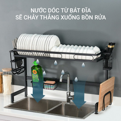 Kệ Để Bát Thông Minh, Giá Kệ Để Chén Bát Đũa Đa Năng Chọn Size (65/85/95/125cm – 1 tầng/2 tầng) – Thép Carbon Không Gỉ - Sơn Tĩnh Điện Cao Cấp Siêu Bền – Chống Bám Bụi Chính Hãng